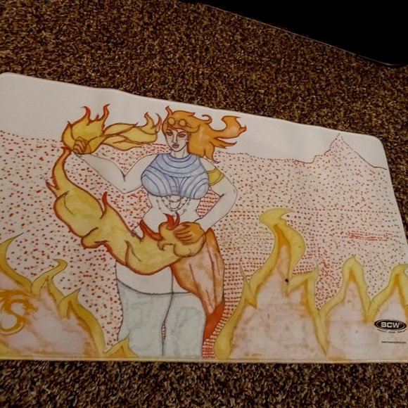 white bcw hand drawn fat chandra playmat - Picture 1 of 1